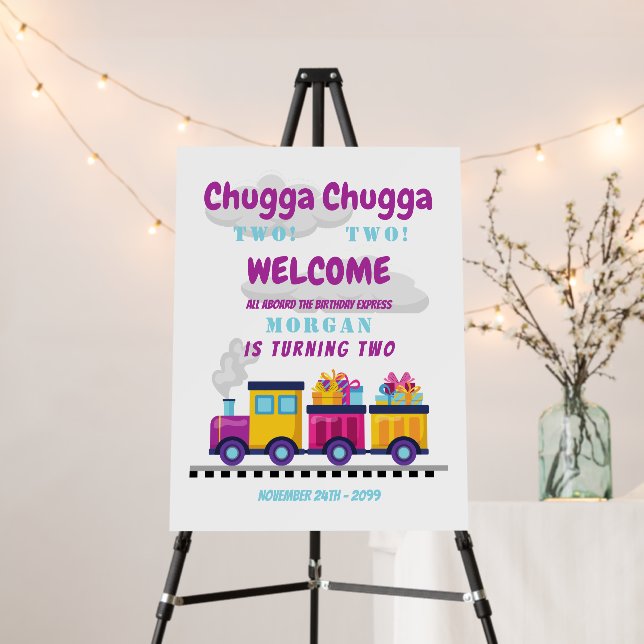 Train Chugga Choo Cartoon Second Birthday  Foam Board (In Situ (Stand))