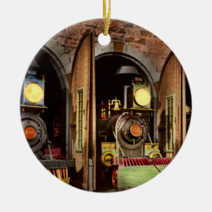 Train - Cow catching technology 1869 Ceramic Ornament