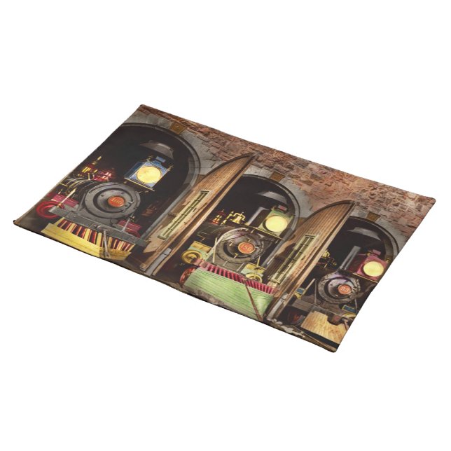 Train - Cow catching technology 1869 Cloth Placemat (On Table)
