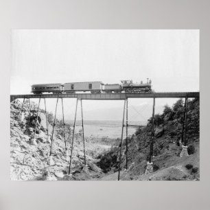 Train Crossing High Bridge, 1890. Vintage Photo Poster