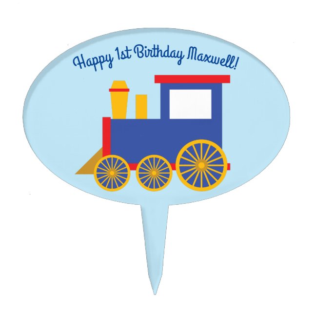 Train Cute Choo-Choo 1st Birthday Party Theme Cake Topper (Front)