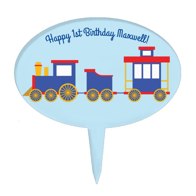 Train Cute Choo-Choo 1st Birthday Party Theme Cake Topper (Front)