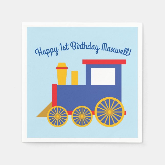 Train Cute Choo-Choo 1st Birthday Party Theme Napkins (Front)