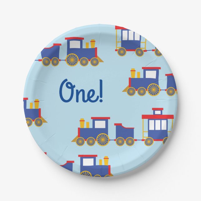 Train Cute Choo-Choo 1st Birthday Party Theme Paper Plates (Front)