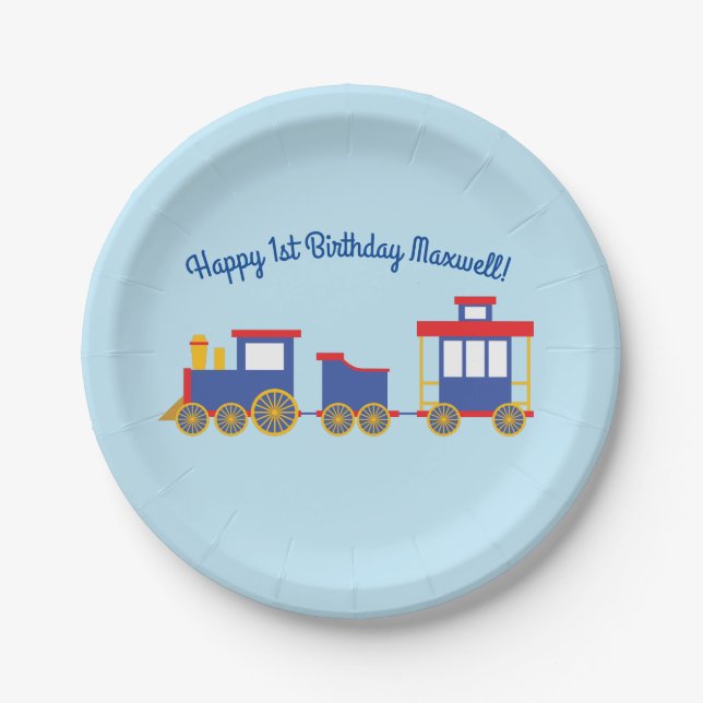 Train Cute Choo-Choo 1st Birthday Party Theme Paper Plates (Front)