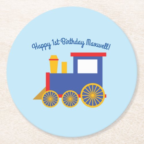 Train Cute Choo_Choo 1st Birthday Party Theme Round Paper Coaster