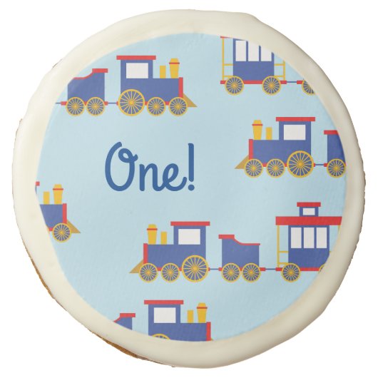 Train Cute Choo-Choo 1st Birthday Party Theme Sugar Cookie (Front)