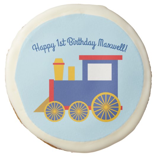 Train Cute Choo-Choo 1st Birthday Party Theme Sugar Cookie (Front)