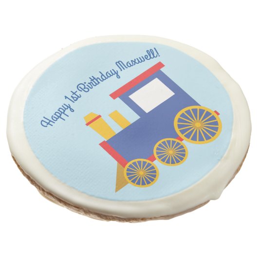 Train Cute Choo-Choo 1st Birthday Party Theme Sugar Cookie (Angled)
