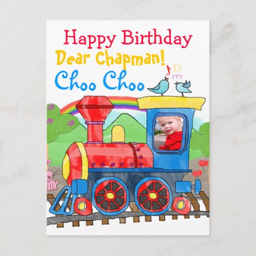 Train cute happy birthday photo  postcard