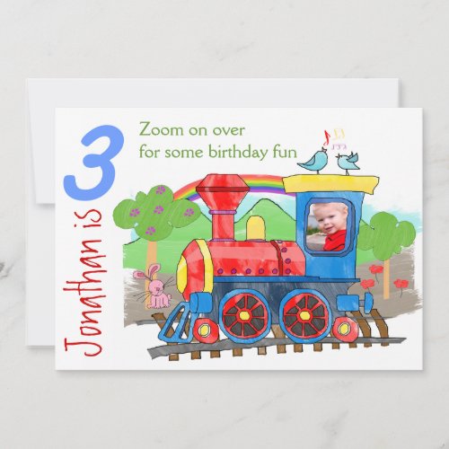 Train cute photo Birthday Party invitation