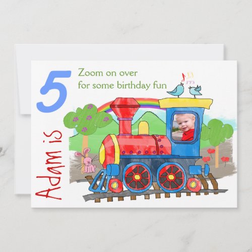 Train cute photo Birthday Party invitation