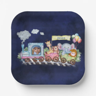 Train cute photo watercolor paper plates