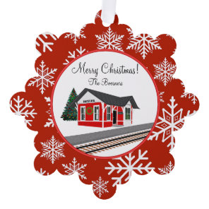 Train Depot Drawing Paper Ornament Gift Card