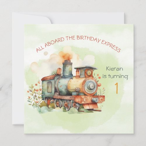 Train Engine Boy 1st Birthday Invitation