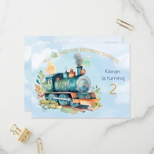 Train Engine Boy 2nd Birthday Invitation postcard