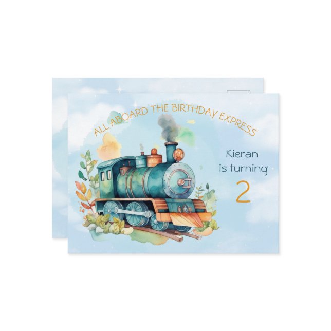 Train Engine Boy 2nd. Birthday Invitation postcard (Front/Back In Situ)
