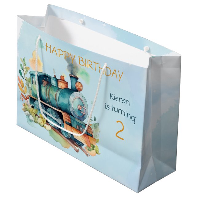 Train Engine Boy 2nd.  Birthday  Large Gift Bag (Front Angled)