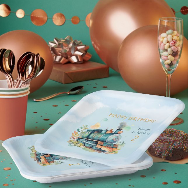 Train Engine Boy 2nd.  Birthday  Paper Plates (Multi)