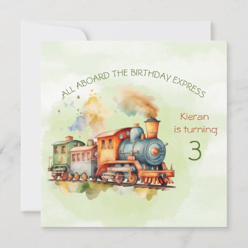 Train Engine Boy 3rd Birthday Invitation 