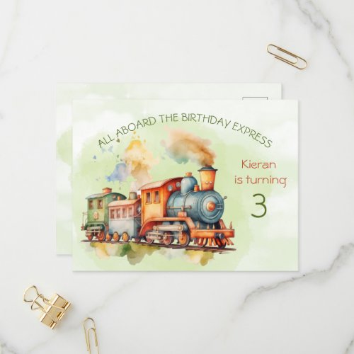 Train Engine Boy 3rd Birthday Invitation postcard