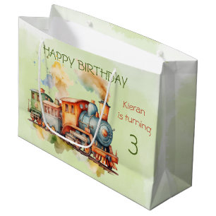 Train Engine Boy 3rd. Birthday Large Gift Bag