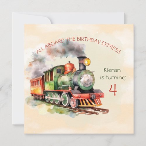 Train Engine Boy 4th Birthday Invitation