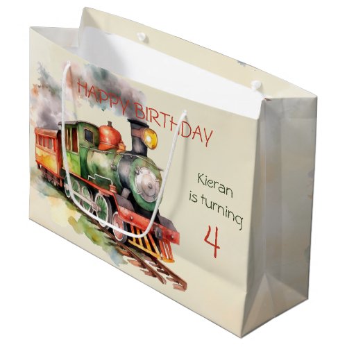 Train Engine Boy 4th Birthday  Large Gift Bag