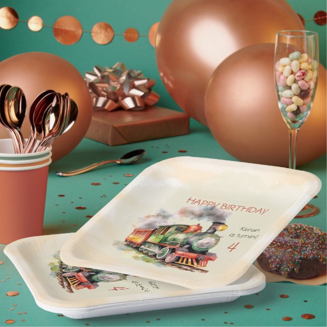 Train Engine Boy 4th Birthday  Paper Plates (Multi)