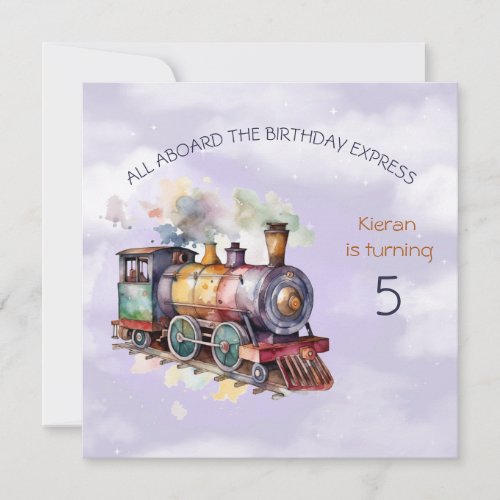 Train Engine Boy 5th Birthday Invitation