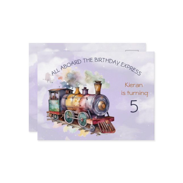 Train Engine Boy 5th. Birthday Invitation postcard (Front/Back In Situ)