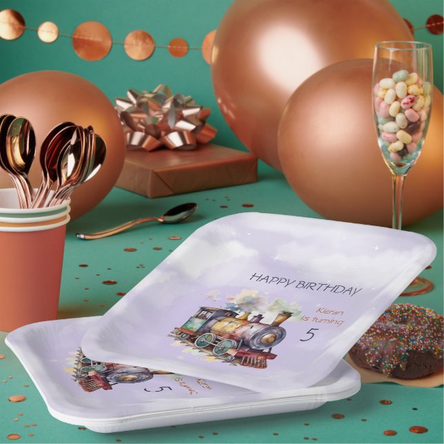 Train Engine Boy 5th. Birthday  Paper Plates (Multi)