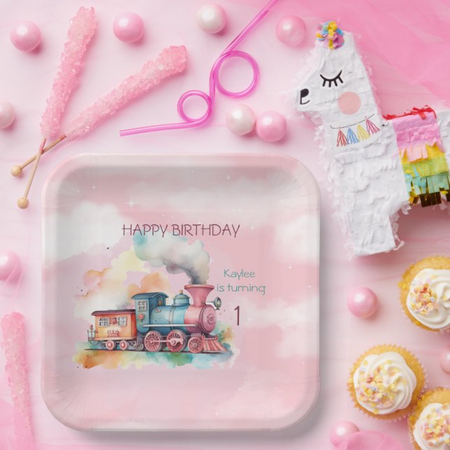 Train Engine Girl 1st Birthday  Paper Plates (Party)