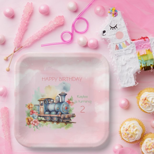 Train Engine Girl 2nd Birthday  Paper Plates (Party)