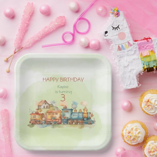Train Engine Girl 3rd Birthday  Paper Plates (Party)