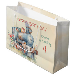 Train Engine Girl 4th Birthday Large Gift Bag