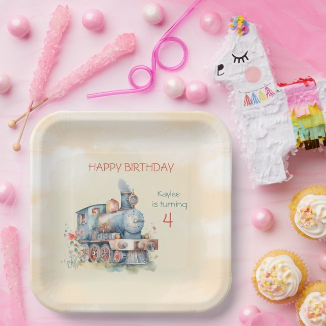 Train Engine Girl 4th Birthday  Paper Plates (Party)