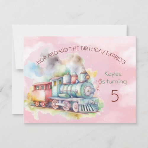 Train Engine Girl 5th  Birthday Invitation