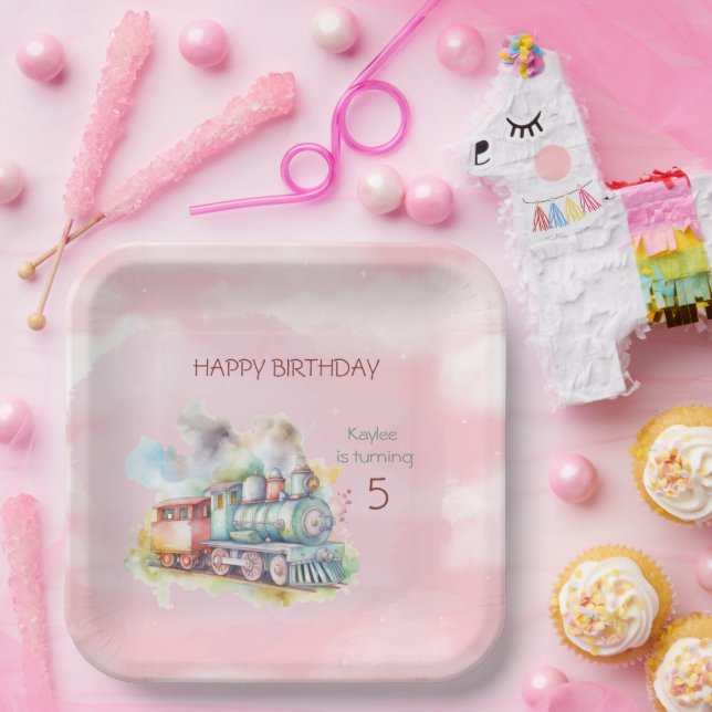 Train Engine Girl 5th.  Birthday  Paper Plates (Party)