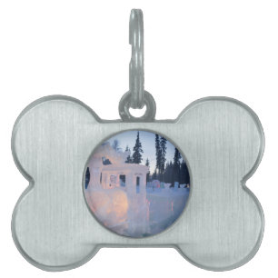 train engine Ice sculpture winter frozen snow art Pet Tag