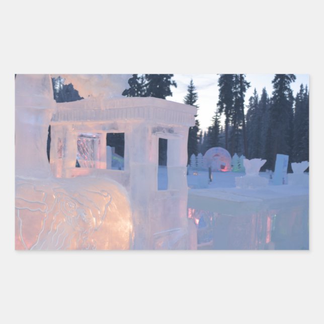 train engine Ice sculpture winter frozen snow art Rectangular Sticker (Front)