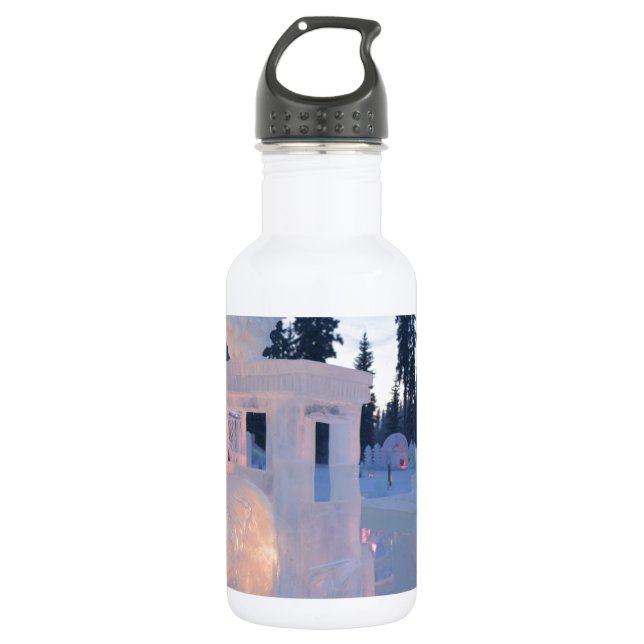 train engine Ice sculpture winter frozen snow art Water Bottle (Front)