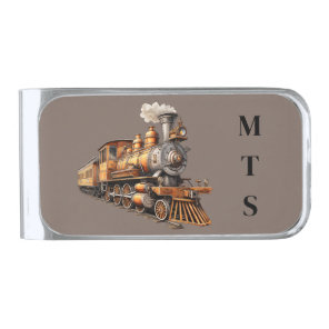 Train Engine Locomotive Monogram Silver Finish Money Clip