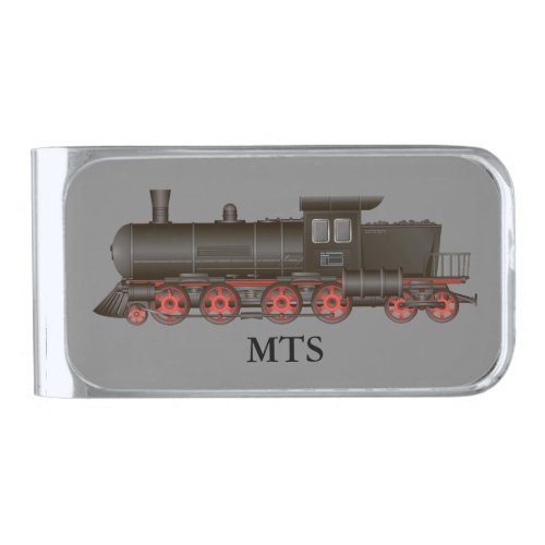 Train Engine Locomotive Monogram Silver Finish Money Clip