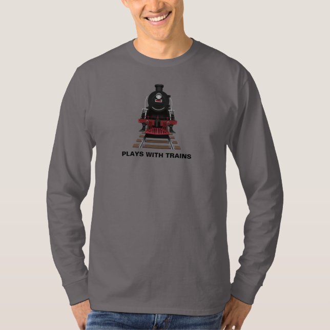 Train Engine Plays With Trains or Customize Text T-Shirt (Front)