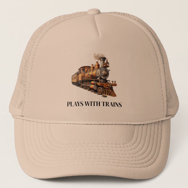 Train Engine Plays With Trains or Customize Text Trucker Hat (Front)
