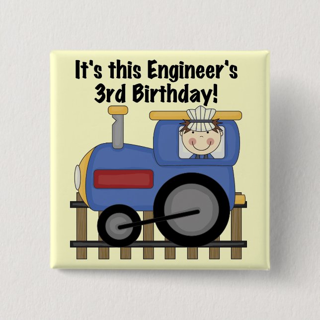 Train Engineer 3rd Birthday Tshirts and Gifts Button (Front)