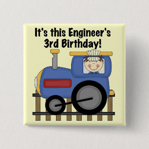 Train Engineer 3rd Birthday Tshirts and Gifts Button