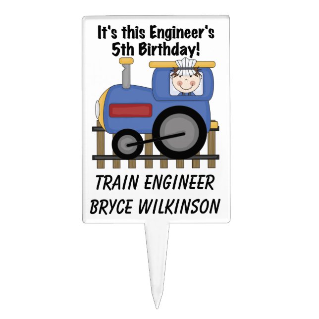 Train Engineer 5th Birthday Cake Topper (Front)