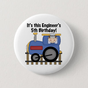 Train Engineer 5th Birthday tshirts and Gifts Button
